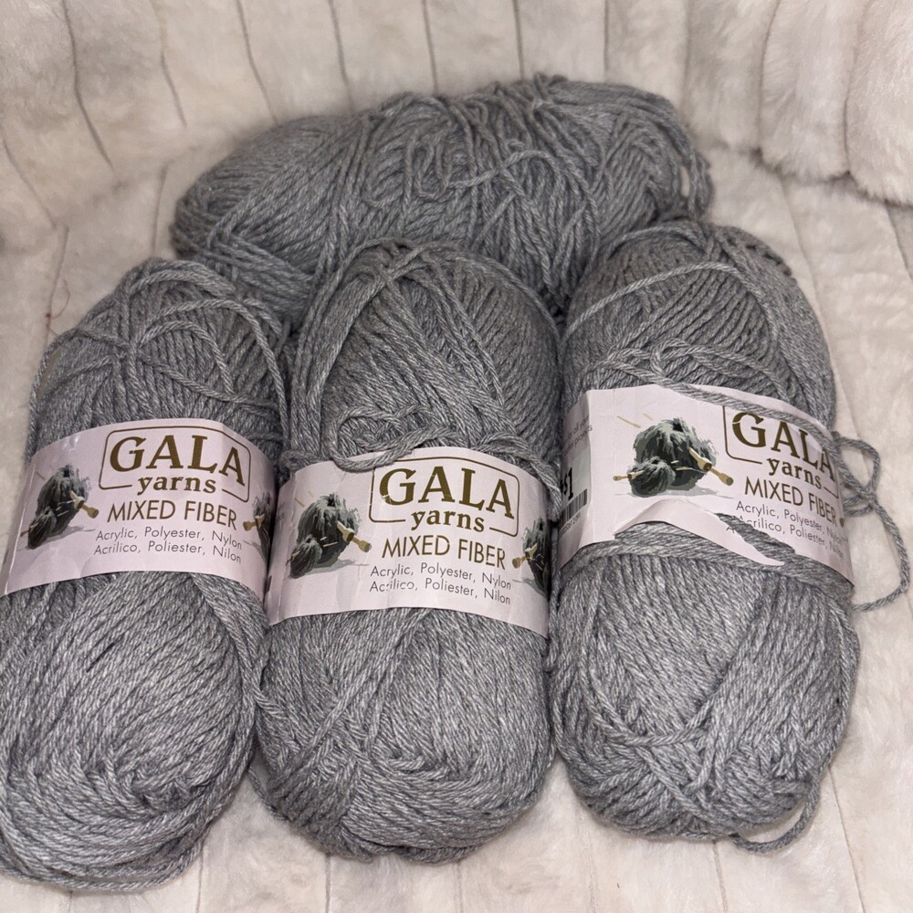 Gala Yarns Mixed Fiber Heather Gray Worsted Lot of 4 Skeins 200g Total Destash
